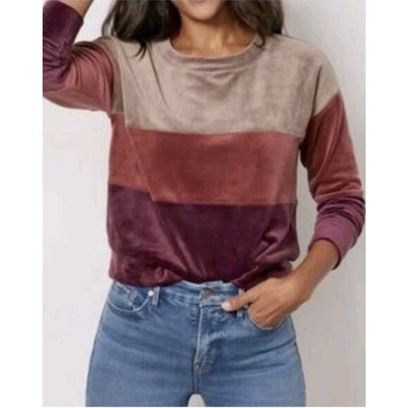 Evereve Gracey Velour Colorblock Long Sleeve Pullover Sweater XLarge - Picture 1 of 9
